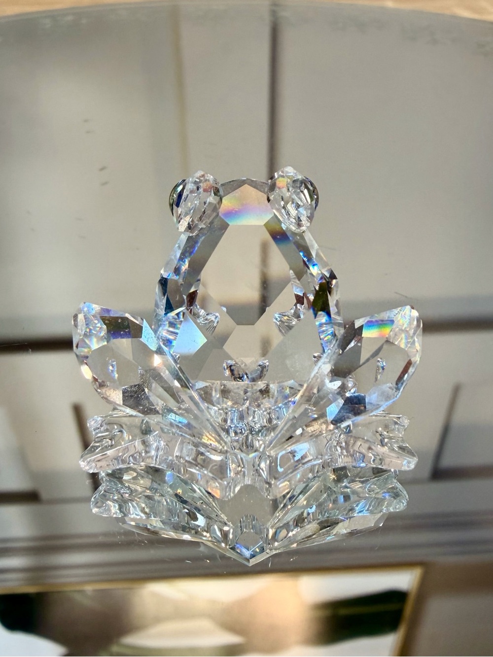 Swarovski Crystal Miniature 1" Baby Frog with Green Eyes Sitting Marked Retired